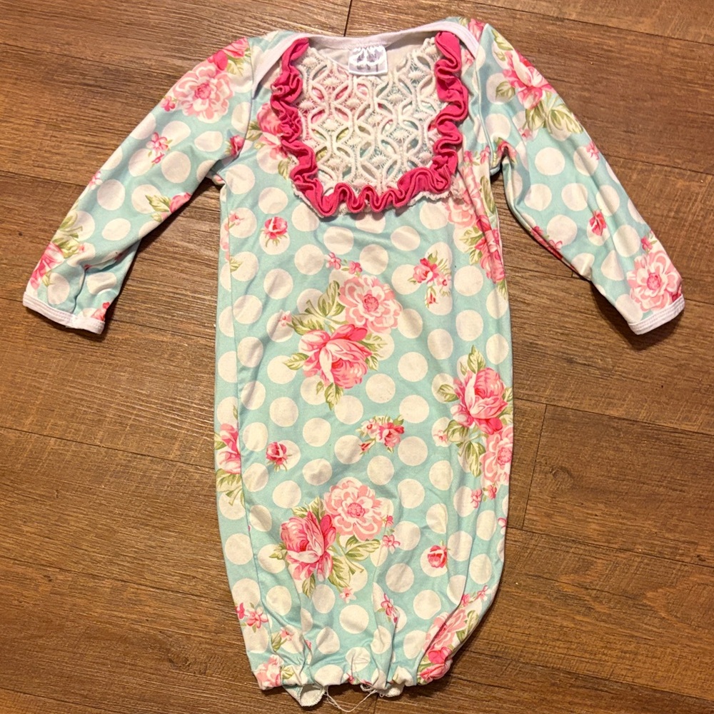 Floral Polka Dot Baby Romper🩵🩷💚🤍